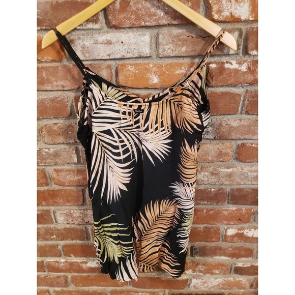 RVCA black V-neck tank with multicolored fern design. Size L - Picture 2 of 4